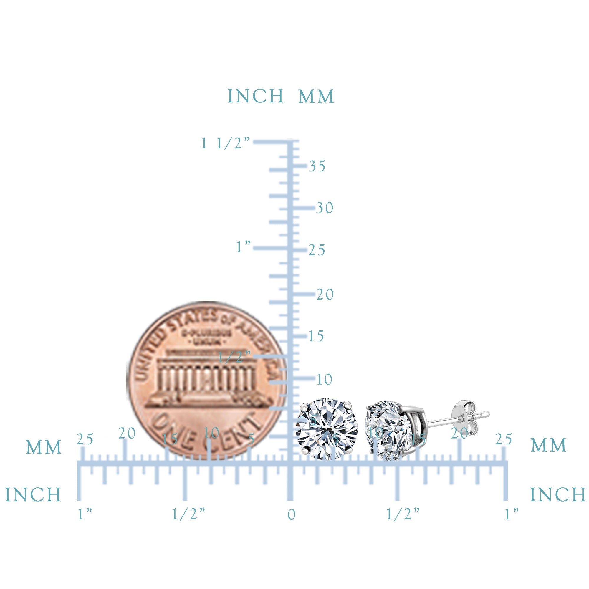 14k White Gold Round Cut White Cubic Zirconia Stud Earrings - JewelryAffairs