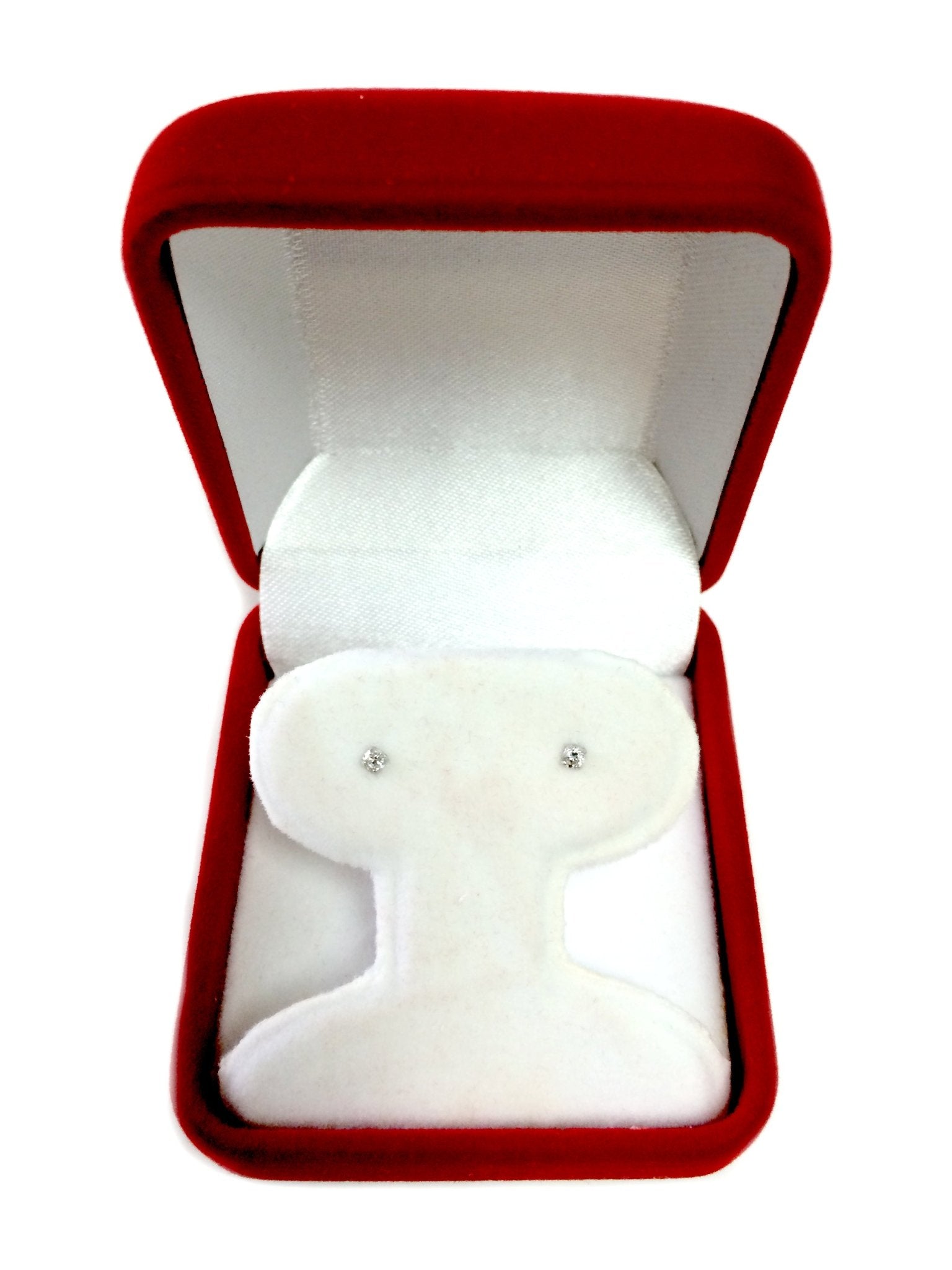 14k White Gold Round Cut White Cubic Zirconia Stud Earrings - JewelryAffairs