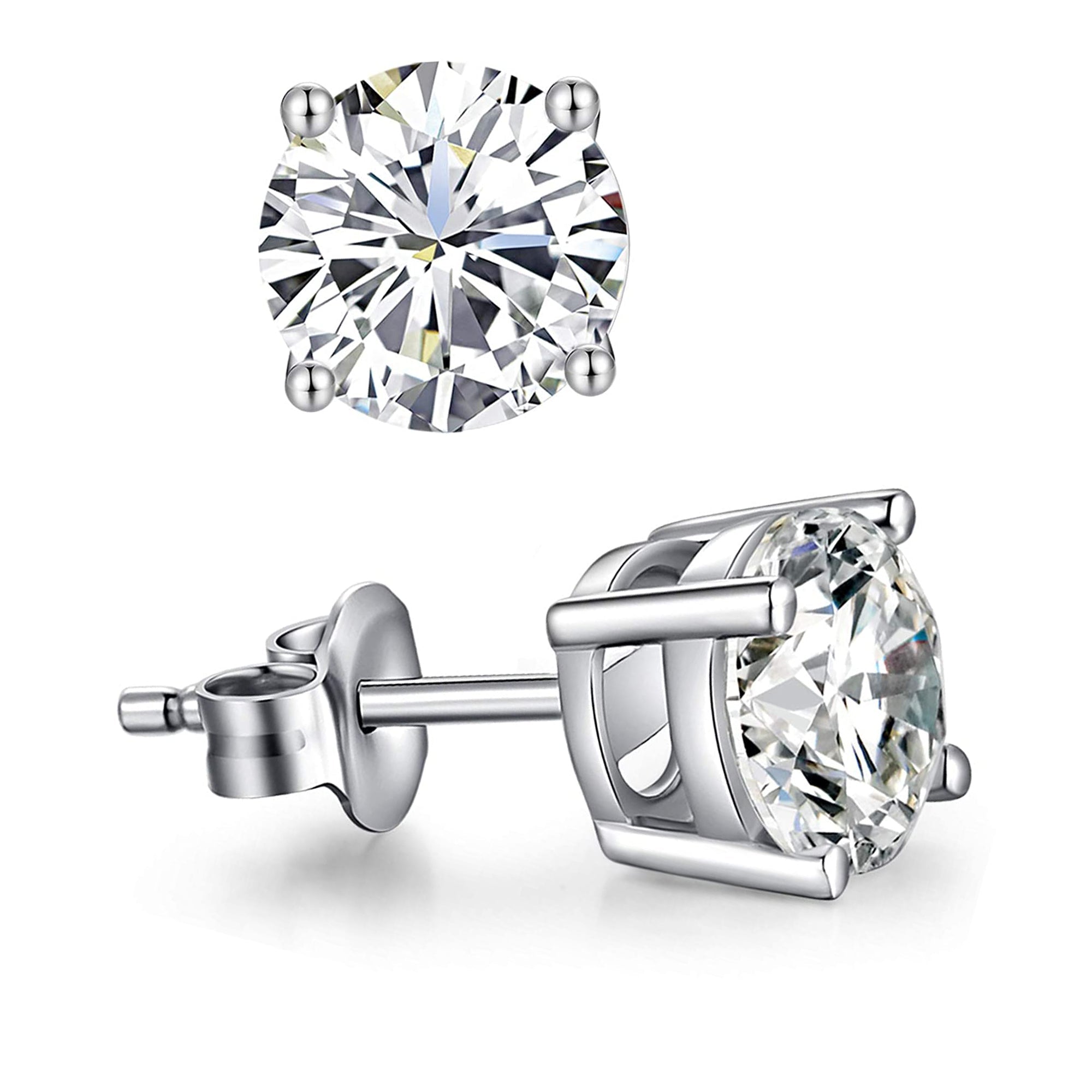 14k White Gold Round Cut White Cubic Zirconia Stud Earrings - JewelryAffairs