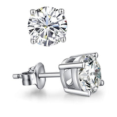 14k White Gold Round Cut White Cubic Zirconia Stud Earrings - JewelryAffairs