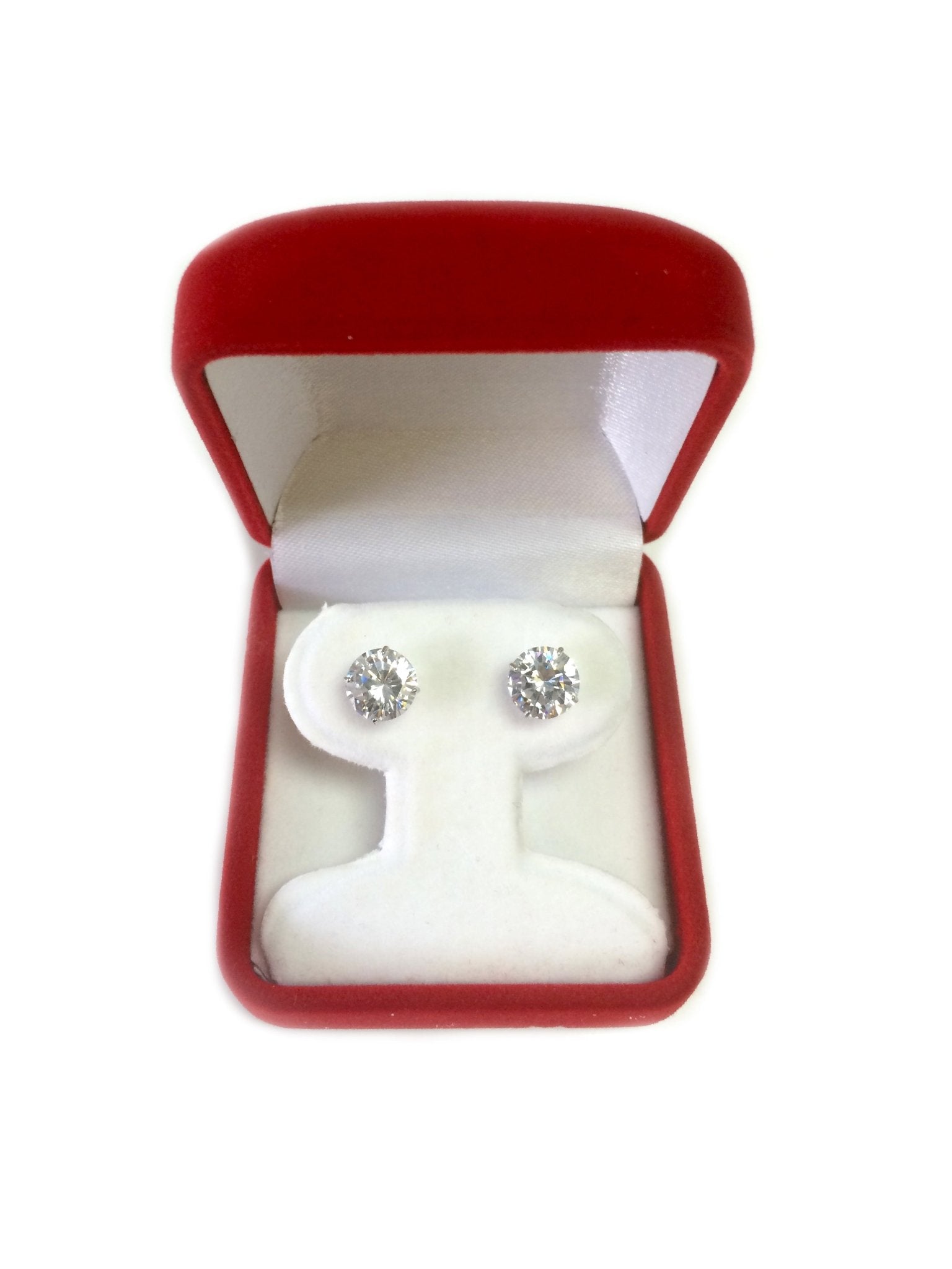 14k White Gold Round Cut White Cubic Zirconia Stud Earrings - JewelryAffairs