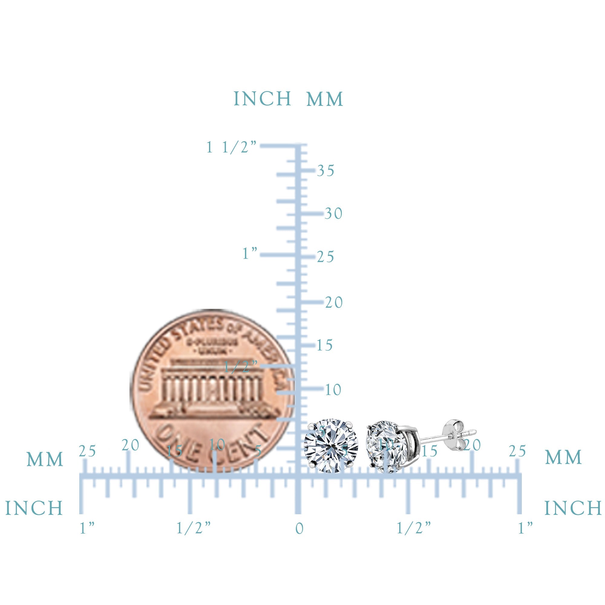 14k White Gold Round Cut White Cubic Zirconia Stud Earrings - JewelryAffairs