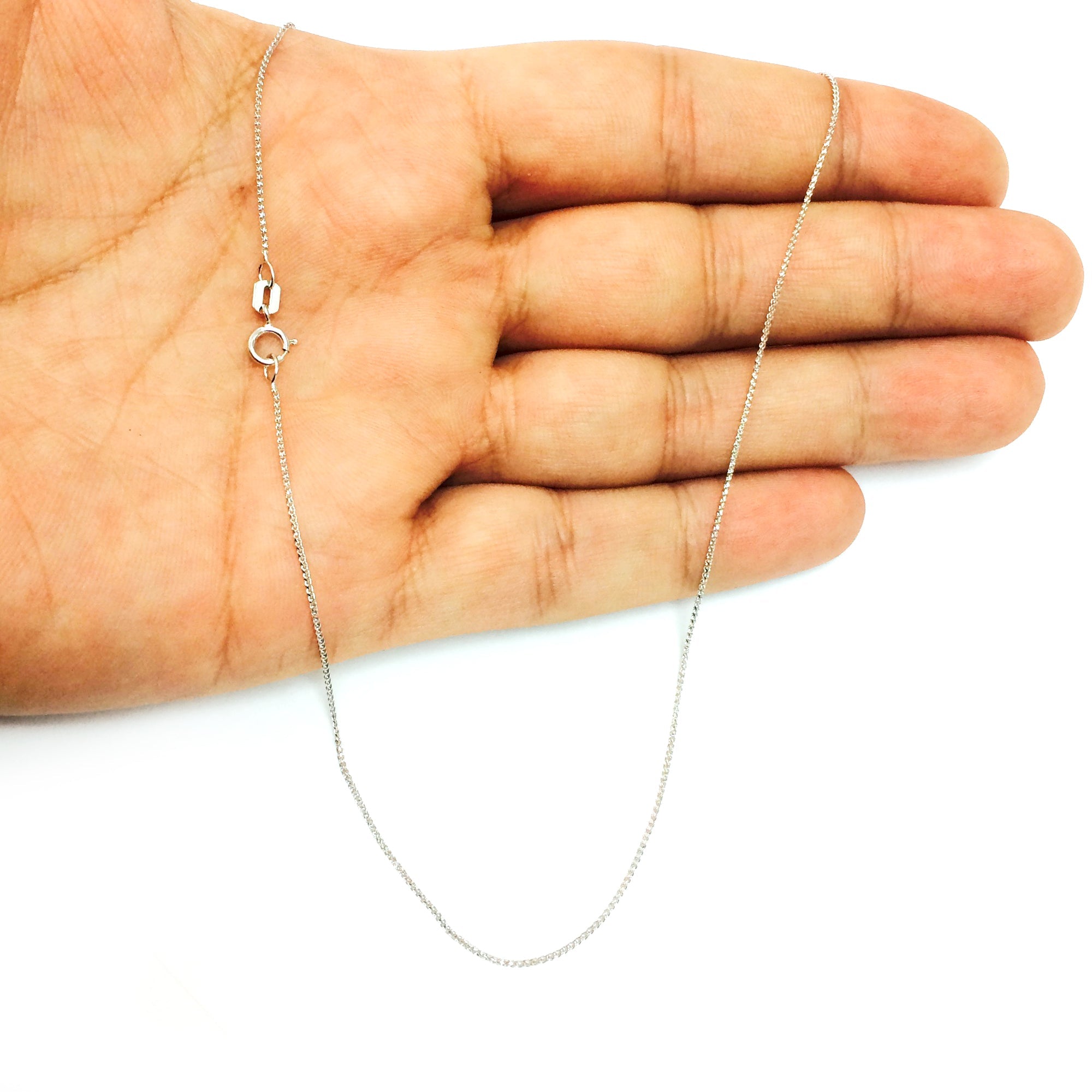 14k White Gold Round Diamond Cut Wheat Chain Necklace, 0.6mm - JewelryAffairs
