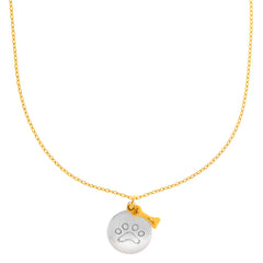 14k White Gold Round Paw Charm And Dog Bone Pendant Necklace, 17" - JewelryAffairs