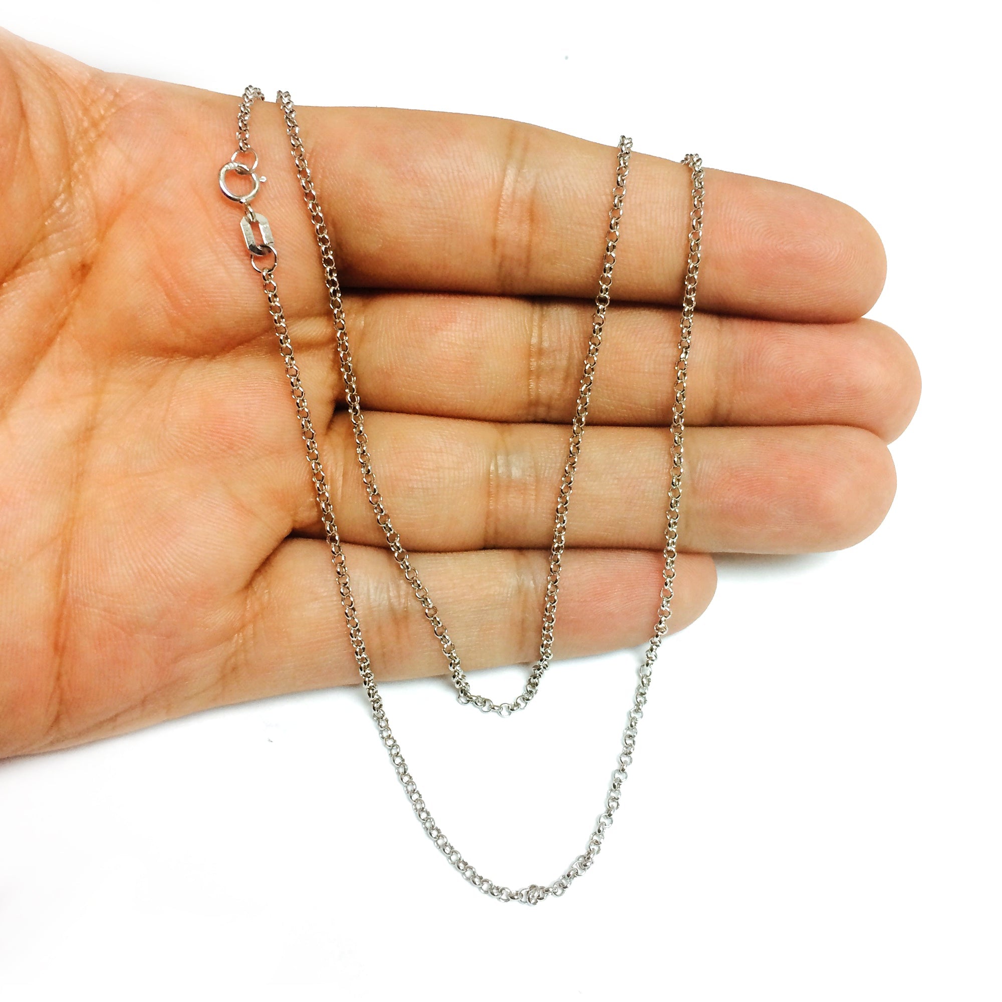 14k White Gold Round Rolo Link Chain Necklace, 1.85mm - JewelryAffairs