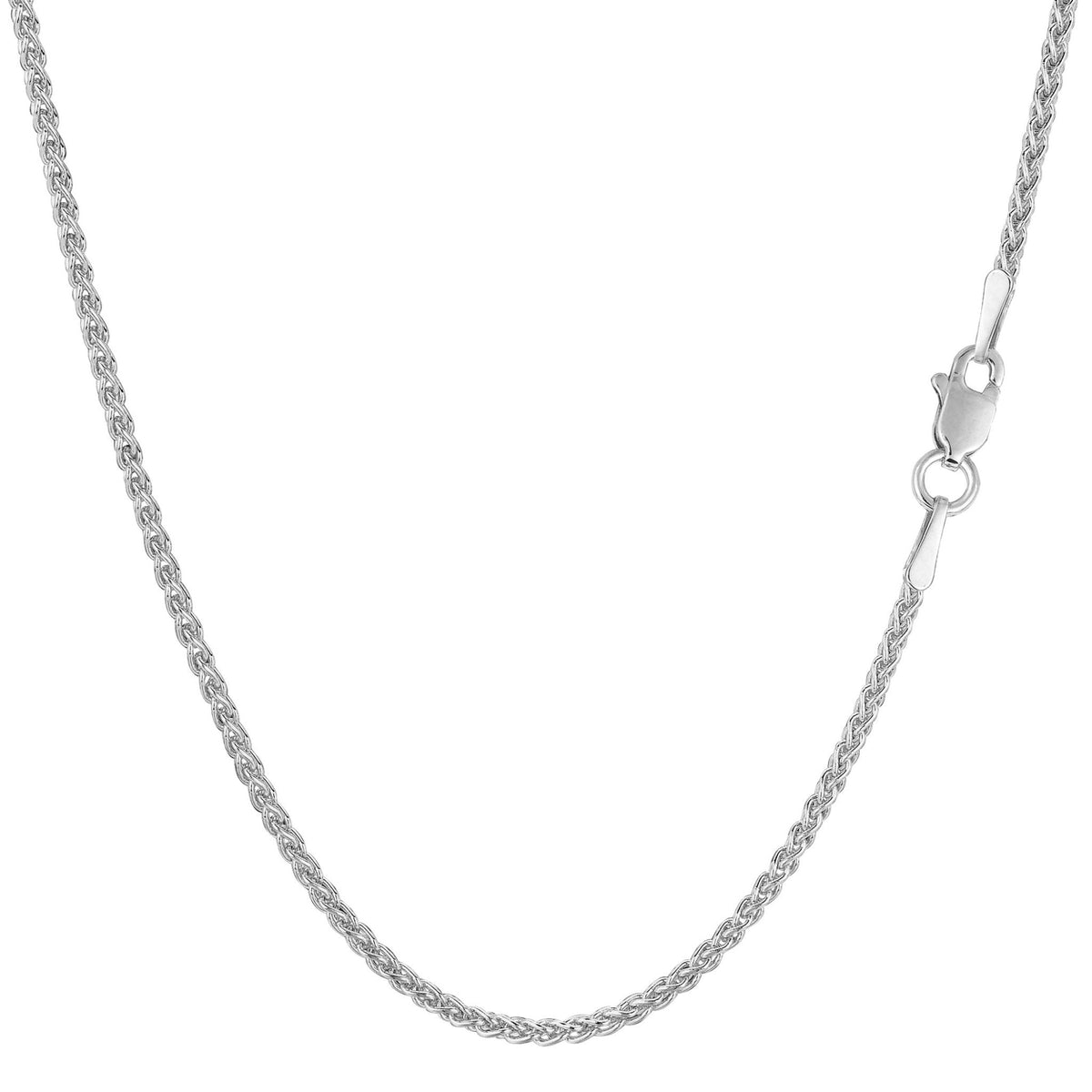 14k White Gold Round Wheat Chain Necklace, 1.5mm - JewelryAffairs