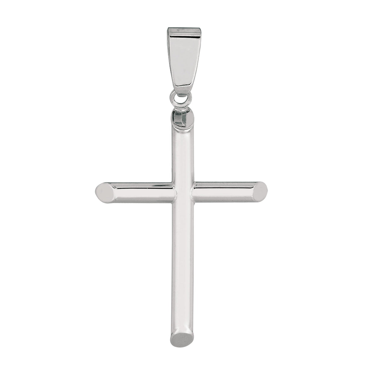 14k White Gold Shiny Round Tube Cross Pendant