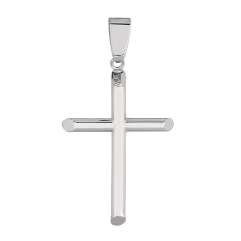 14k White Gold Shiny Round Tube Cross Pendant