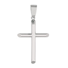 14k White Gold Shiny Round Tube Cross Pendant