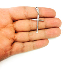 14k White Gold Shiny Round Tube Cross Pendant