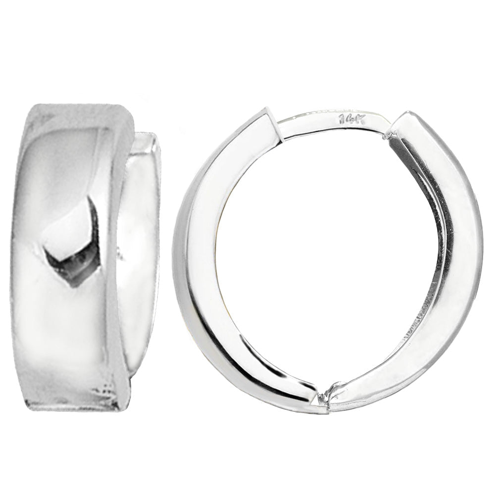 14k White Gold Snuggable Huggie Earrings, Diameter 15mm