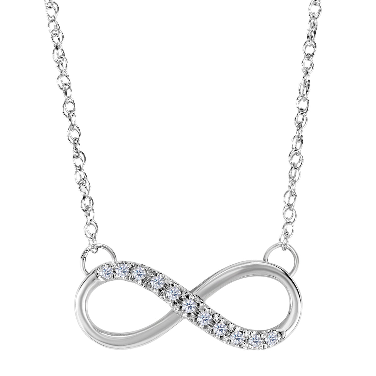14K White Gold With 0.10 Ct Diamonds Infinity Necklace - 18 Inches