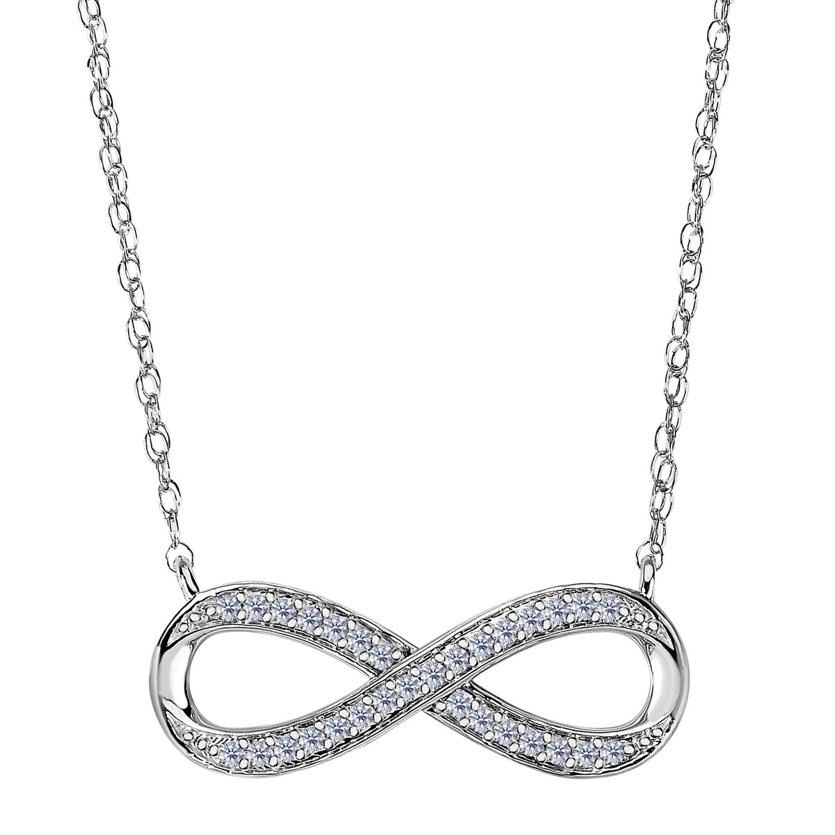14K White Gold With 0.10 Ct Diamonds Infinity Necklace - 18 Inches