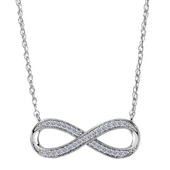14K White Gold With 0.10 Ct Diamonds Infinity Necklace - 18 Inches