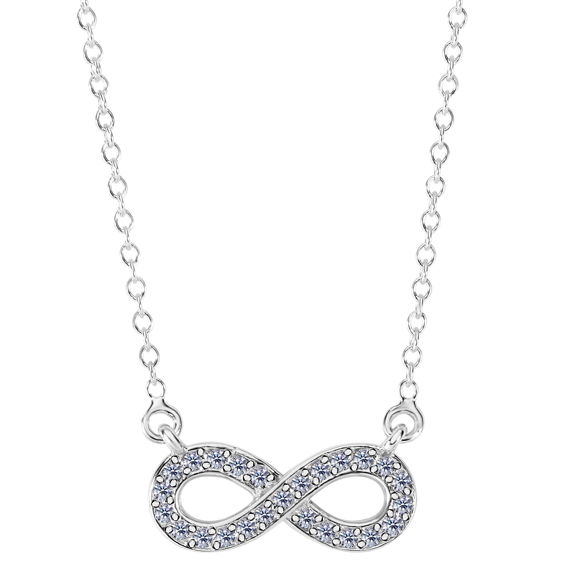 14K White Gold With 0.15 Ct Diamonds Infinity Necklace - 18 Inches