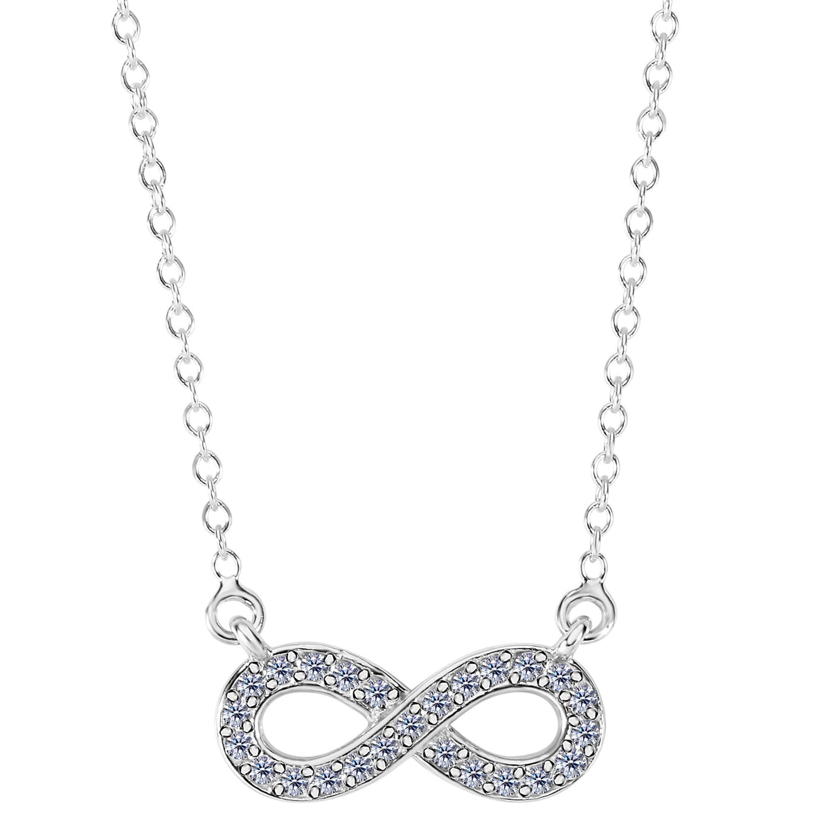 14K White Gold With 0.15 Ct Diamonds Infinity Necklace - 18 Inches