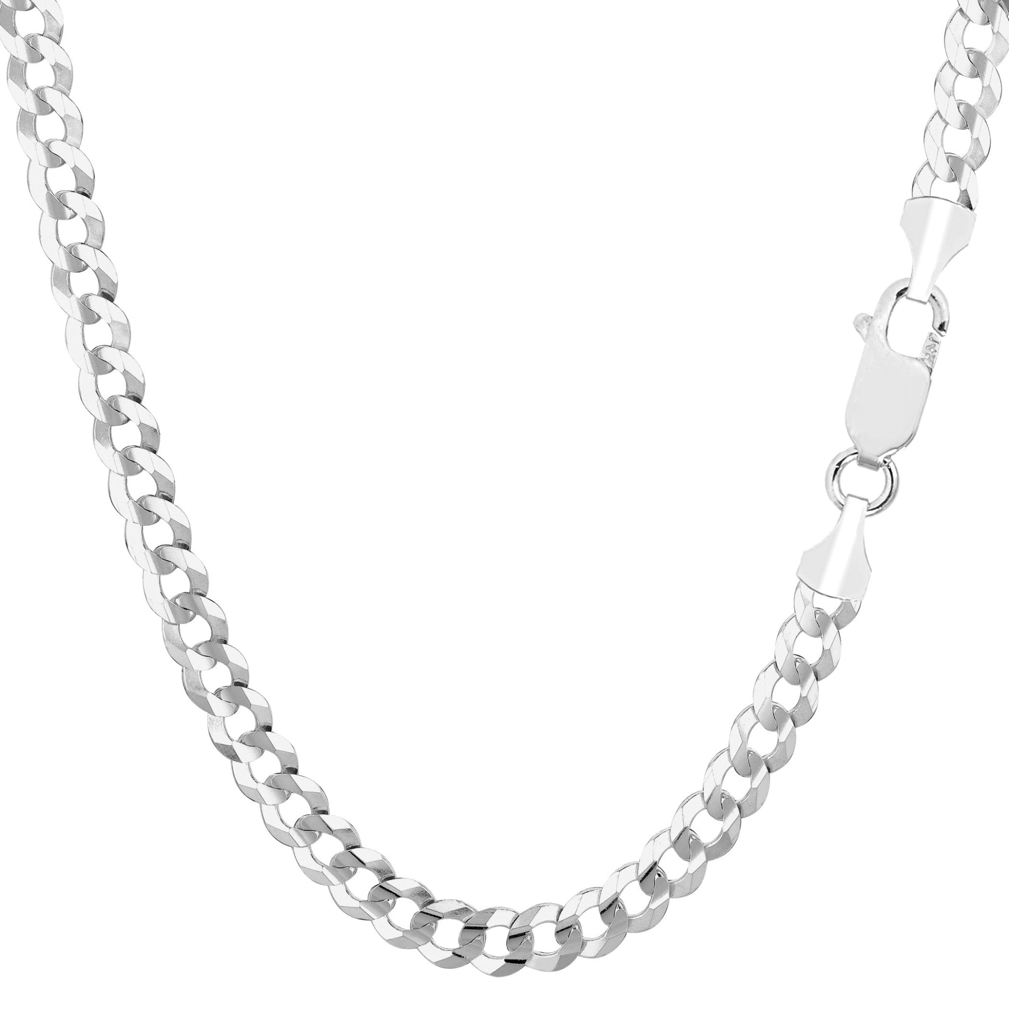 14k White Solid Gold Comfort Curb Chain Bracelet, 4.7mm, 8" - JewelryAffairs