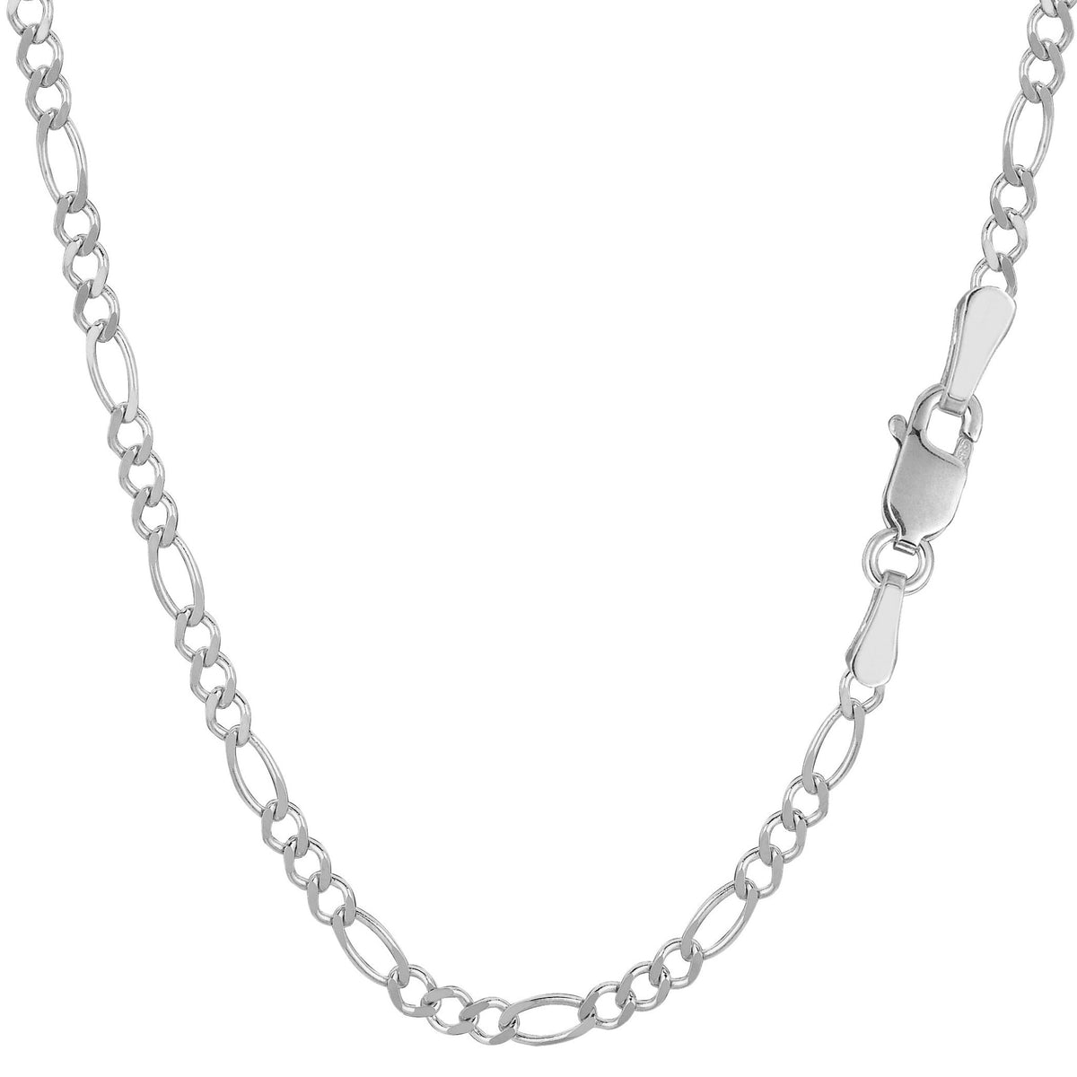 14k White Solid Gold Figaro Chain Bracelet, 2.6mm - JewelryAffairs