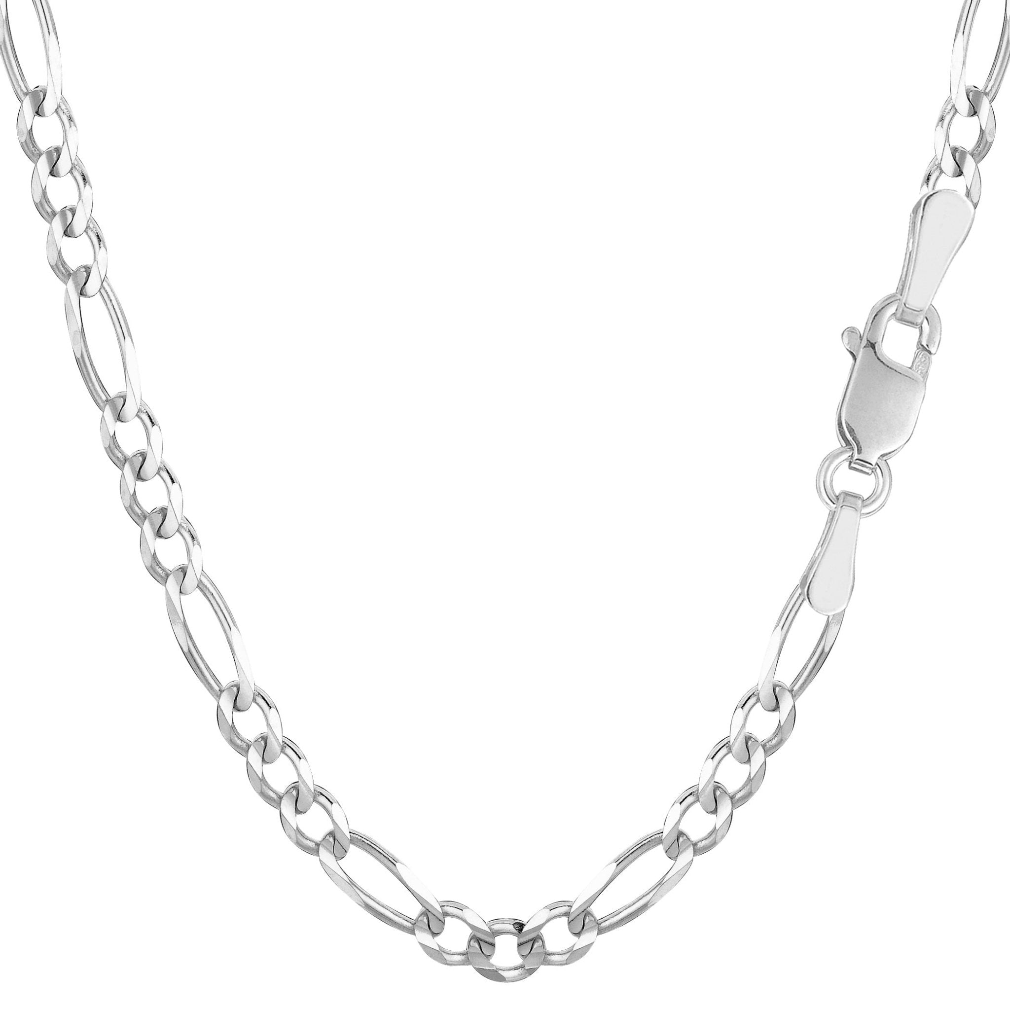 14k White Solid Gold Figaro Chain Bracelet, 3.9mm - JewelryAffairs