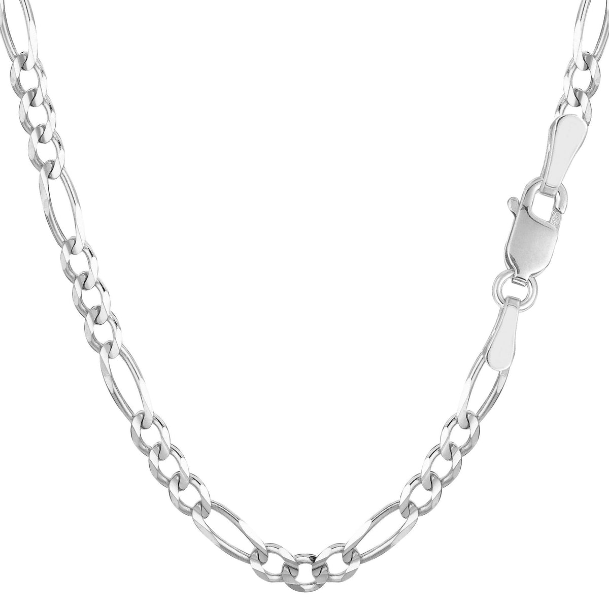 14k White Solid Gold Figaro Chain Bracelet, 3.9mm - JewelryAffairs