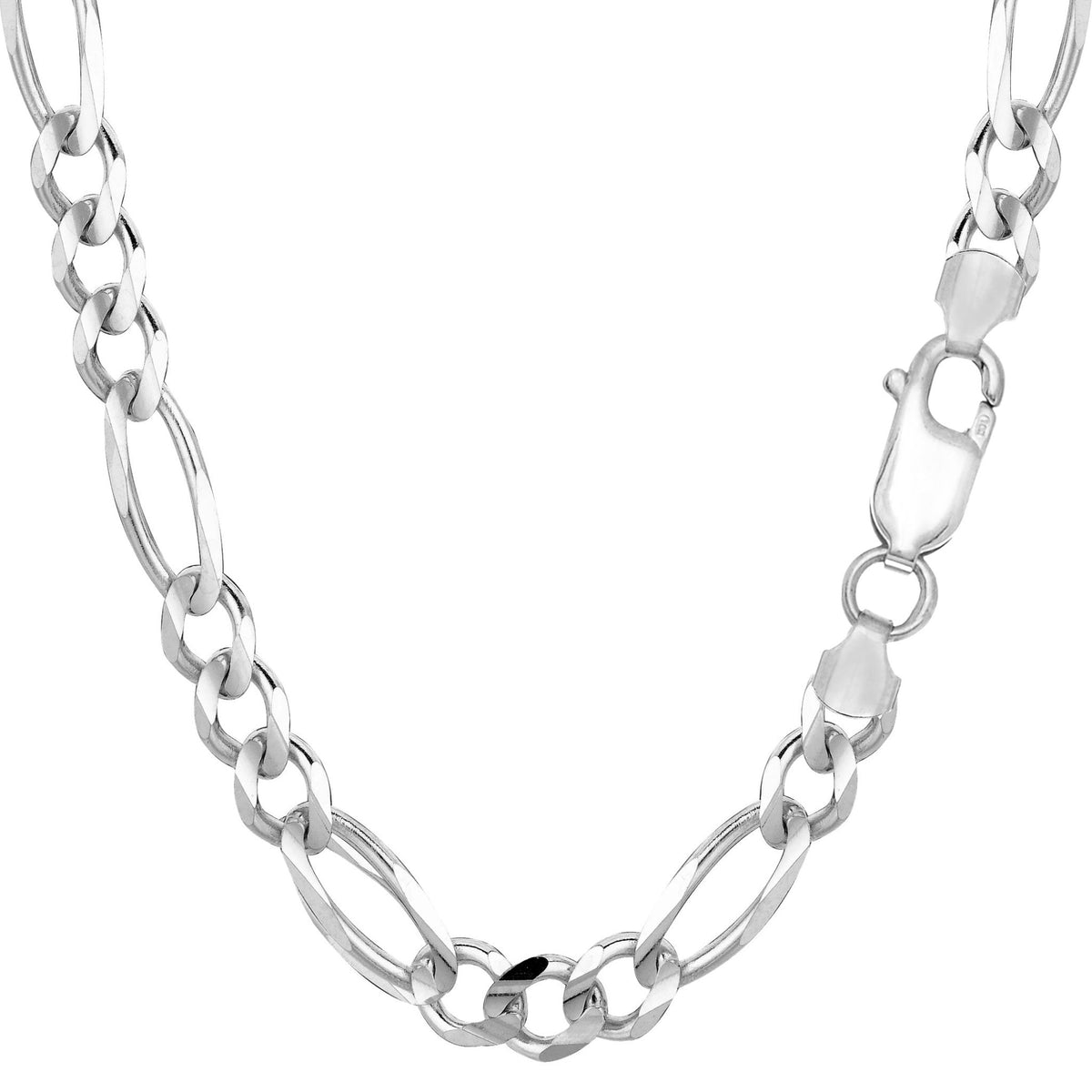 14k White Solid Gold Figaro Chain Bracelet, 6.0mm, 8" - JewelryAffairs