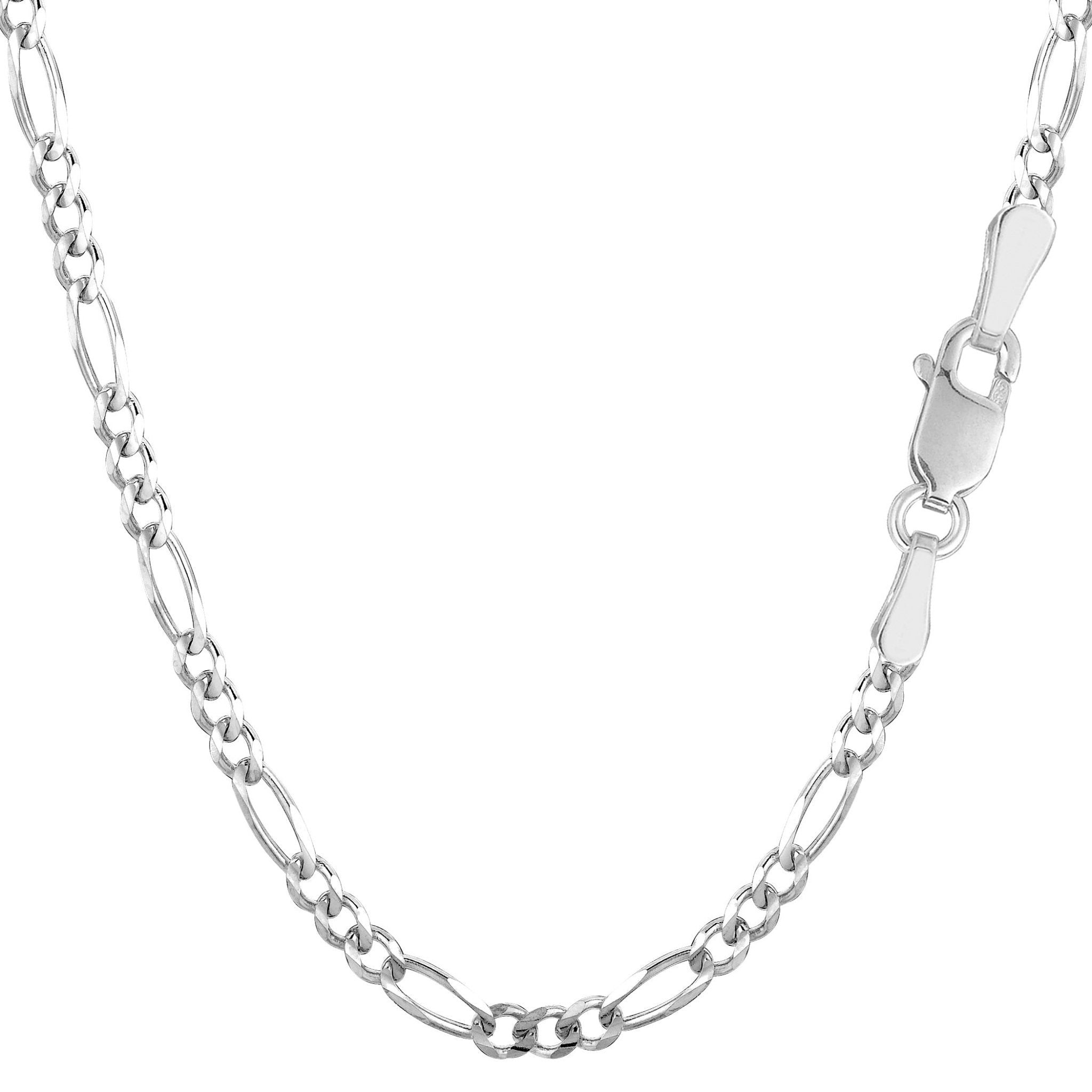 14k White Solid Gold Figaro Chain Necklace, 3.0mm - JewelryAffairs