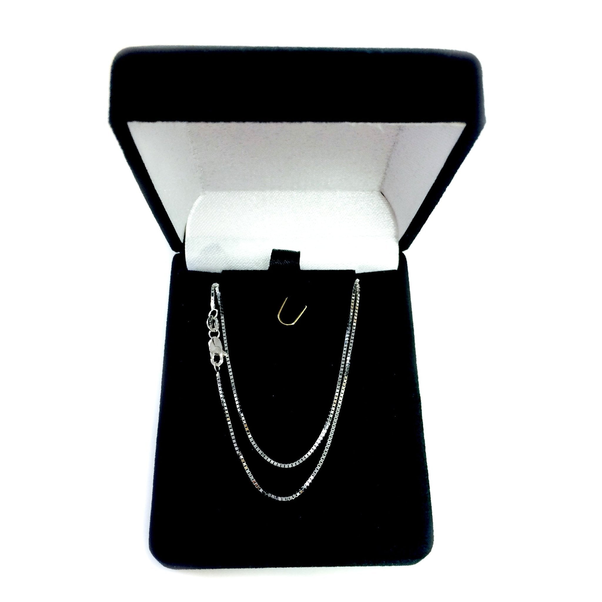 14k White Solid Gold Mirror Box Chain Necklace, 0.8mm - JewelryAffairs