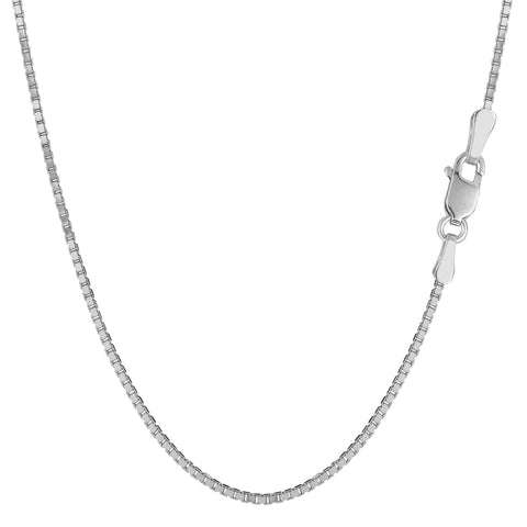 14k White Solid Gold Mirror Box Chain Necklace, 1.2mm