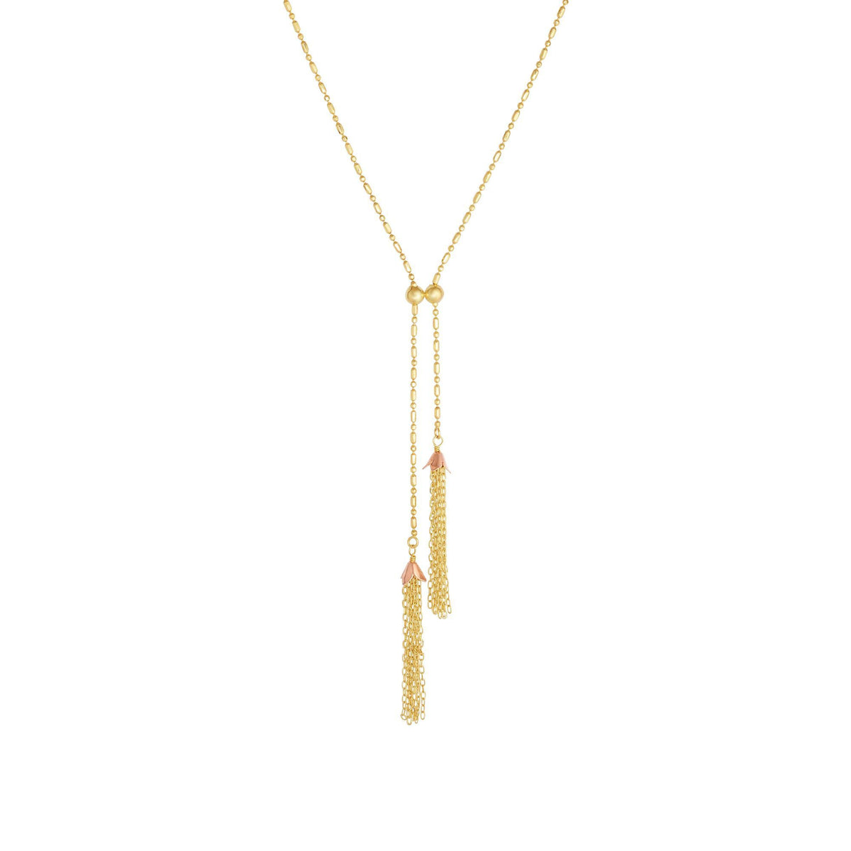 14k Yellow And Rose Gold Double Tassel Necklace, 18"