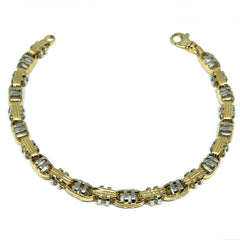 14k Yellow And White Gold Double Mariner Mens Bracelet, 8.5" - JewelryAffairs