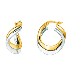 14K Yellow And White Gold Double Row Hoop Earrings, Diameter 17mm