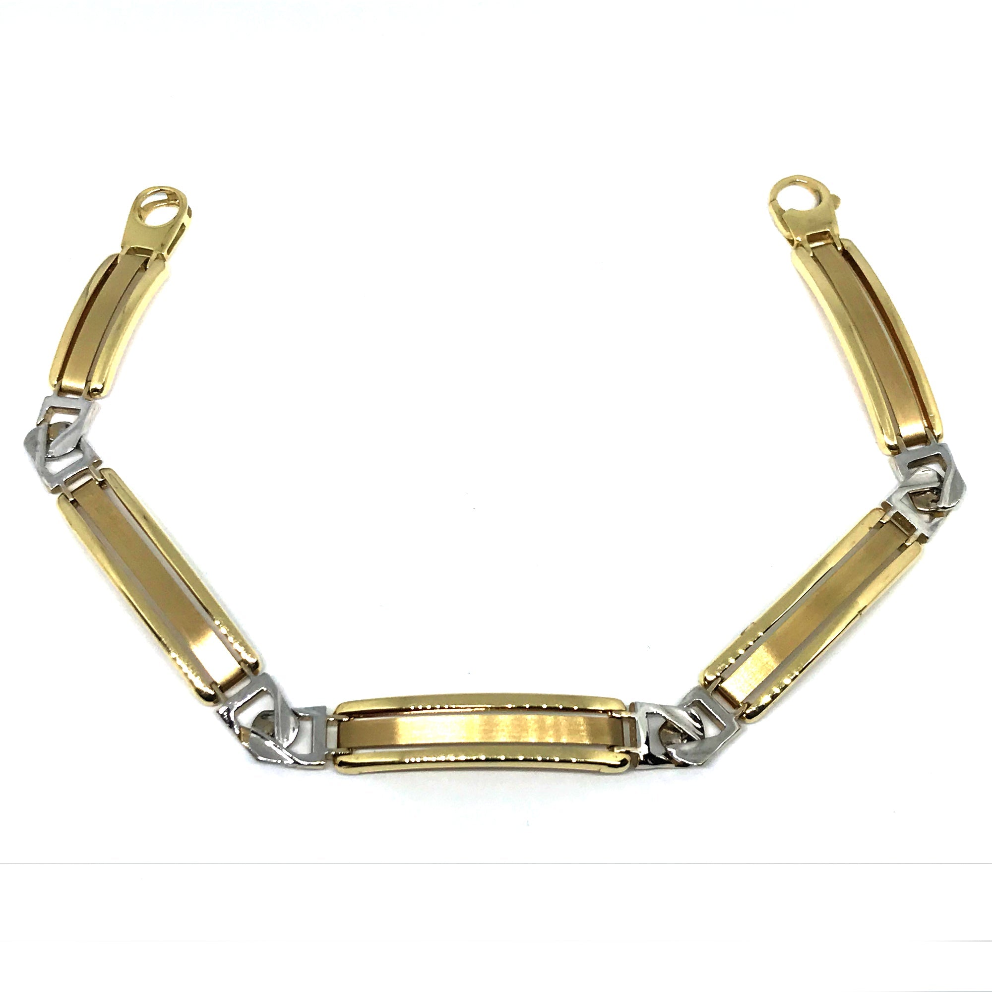 14k Yellow And White Gold Fancy Link Mens Bracelet, 8.25" - JewelryAffairs