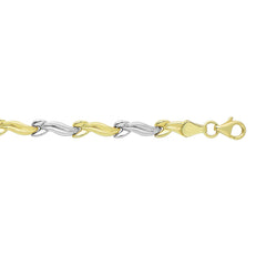 14k Yellow And White Gold Finish Wave Patterned Bracelet, 7,25"
