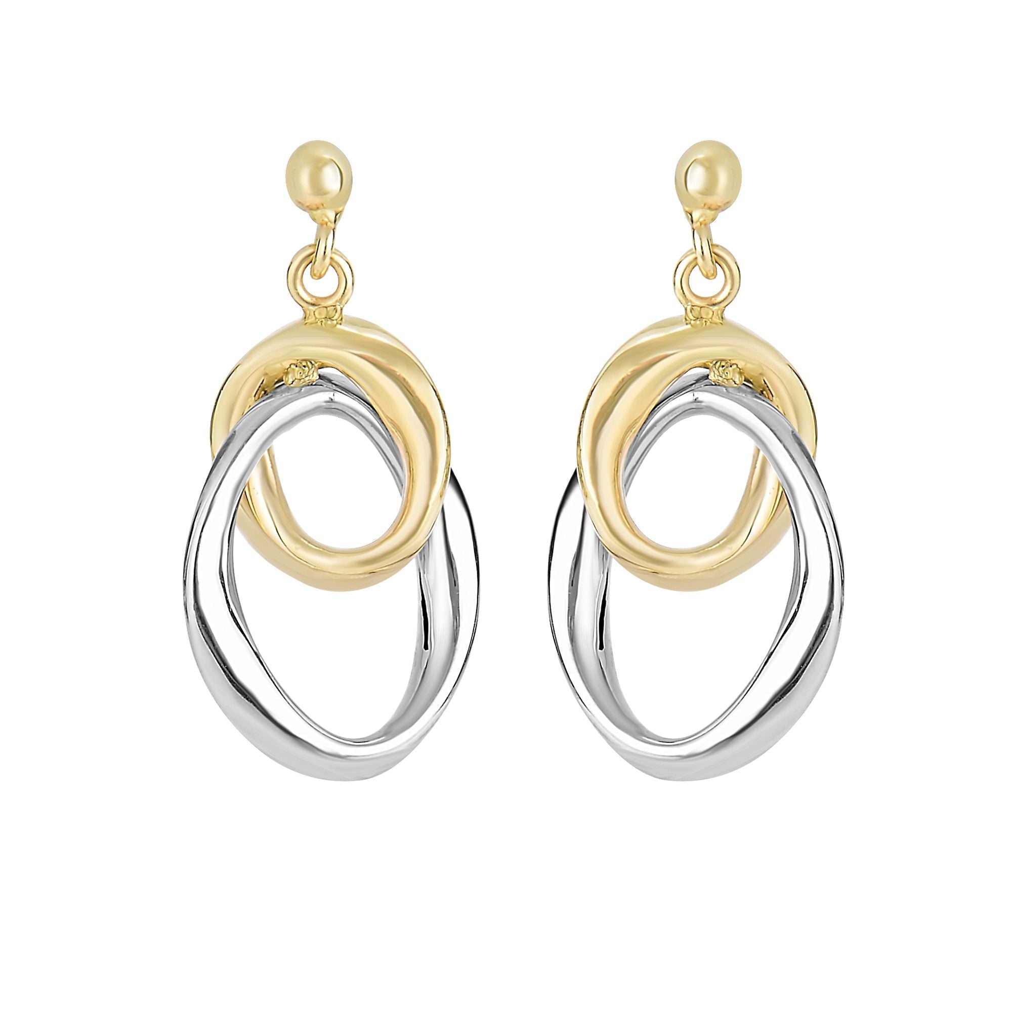 14K Yellow And White Gold Hanging Oval Earrings