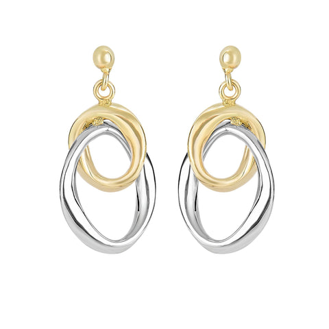 14K Yellow And White Gold Hanging Oval Earrings