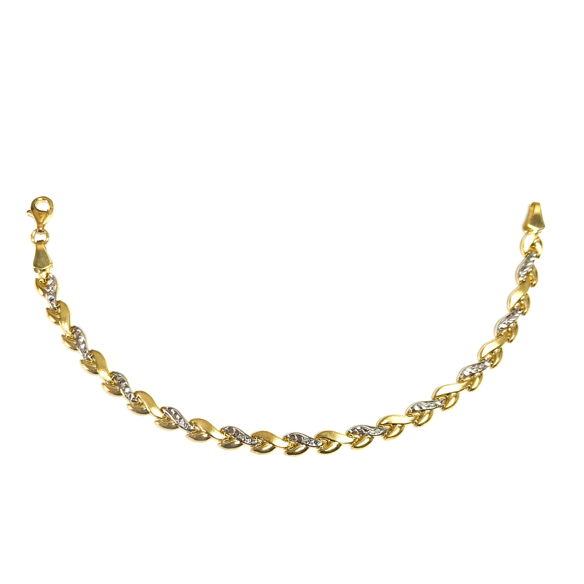 14k Yellow And White Gold Heart Link Bracelet, 7,25" - JewelryAffairs