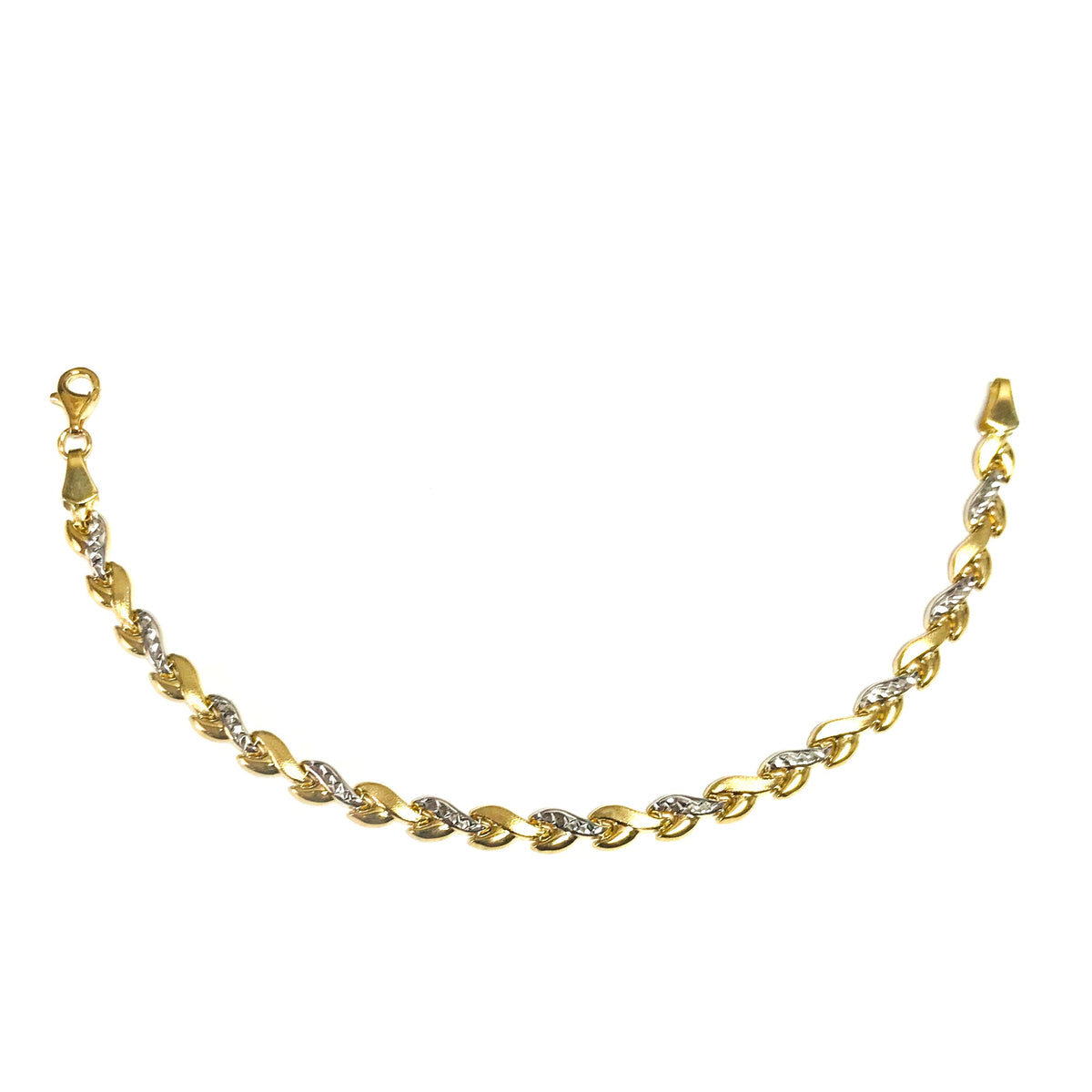 14k Yellow And White Gold Heart Link Bracelet, 7,25" - JewelryAffairs