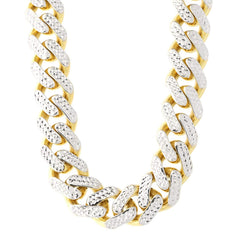 14k Yellow And White Gold Miami Cuban Pave Link Chain Necklace, Width 11.3mm, 24" - JewelryAffairs