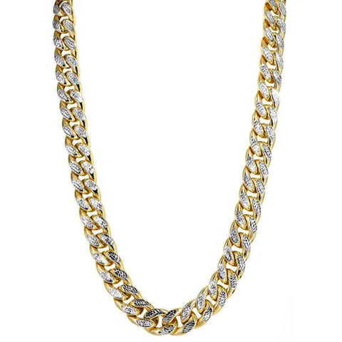 14k Yellow And White Gold Miami Cuban Pave Link Chain Necklace, Width 13.5mm, 24"