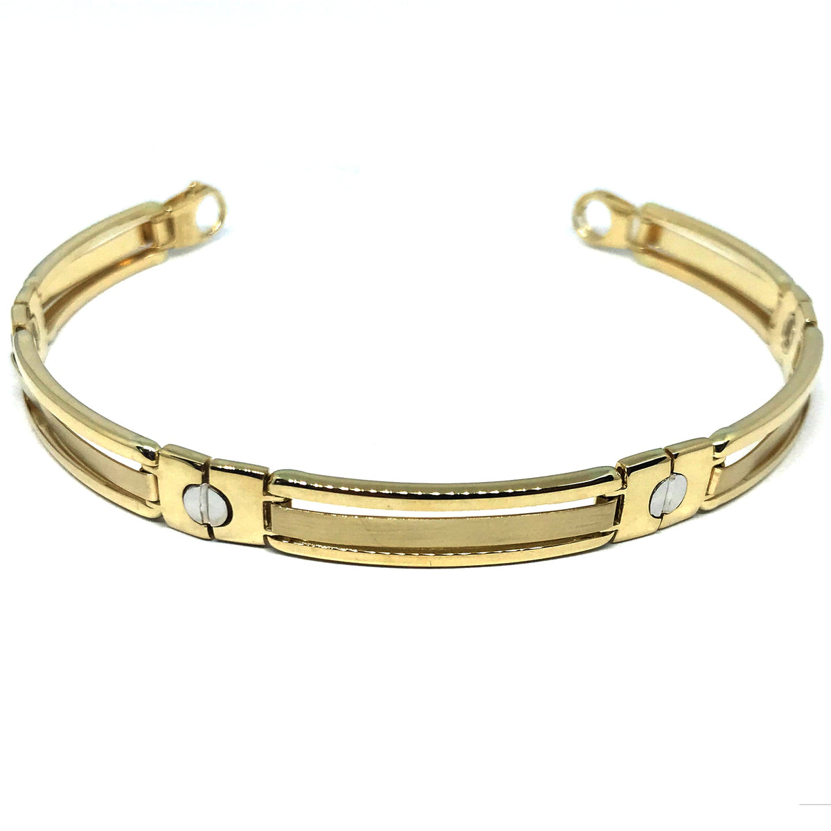 14k Yellow And White Gold Nail Head Mens Bracelet, 8.25" - JewelryAffairs