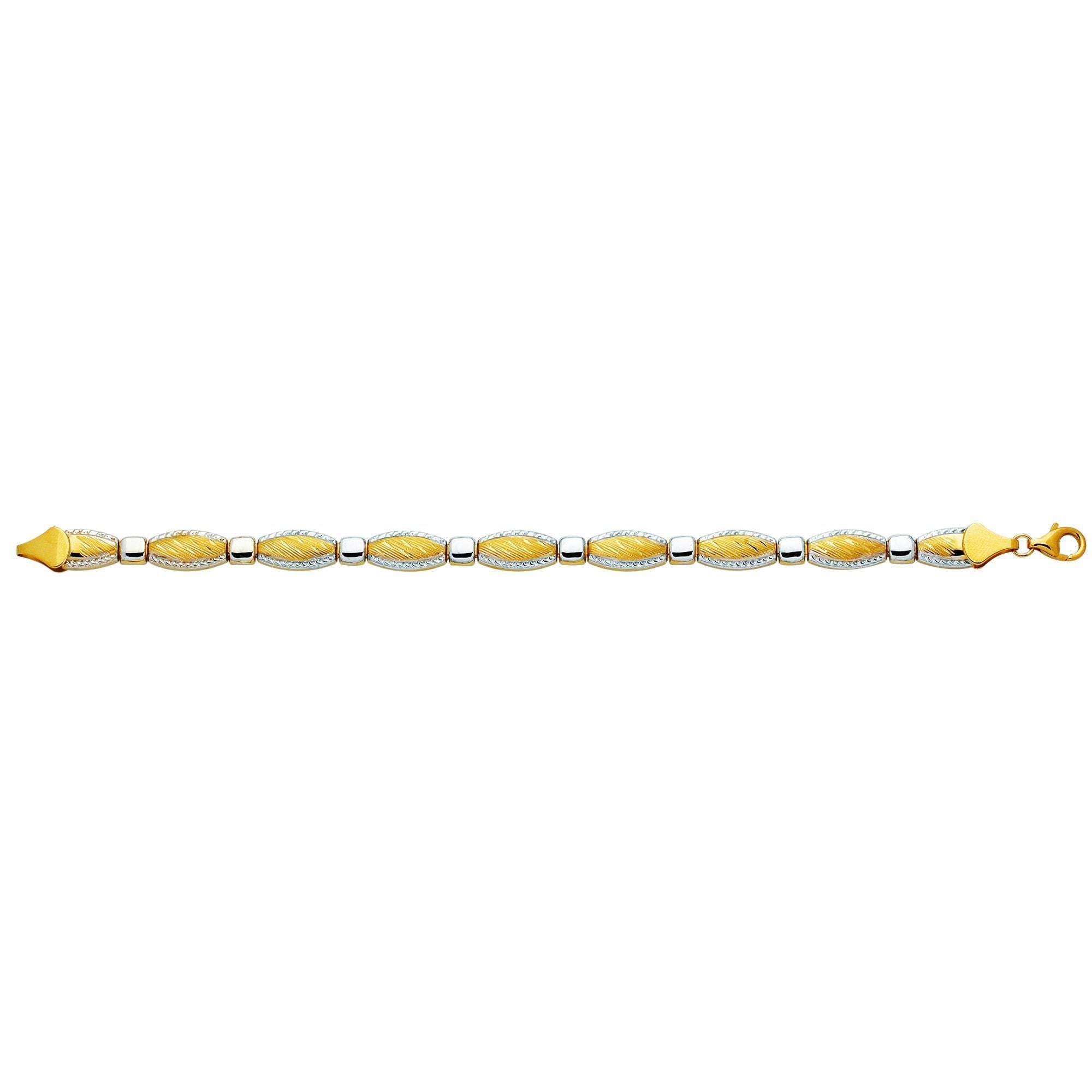 14k Yellow And White Gold Pear Shape Links Bracelet, 7,25" - JewelryAffairs