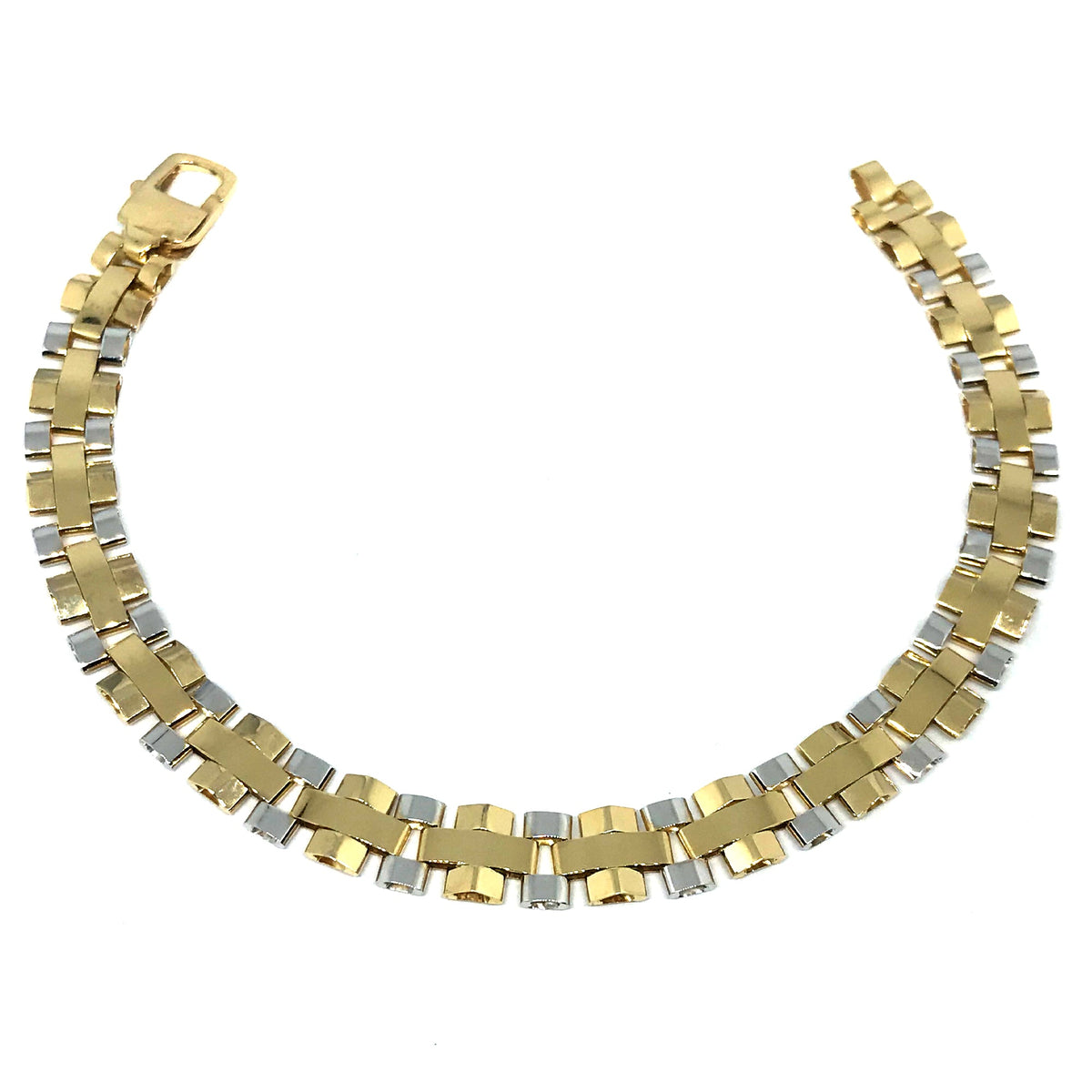 14k Yellow And White Gold Railroad Link Mens Bracelet, 8.25" - JewelryAffairs