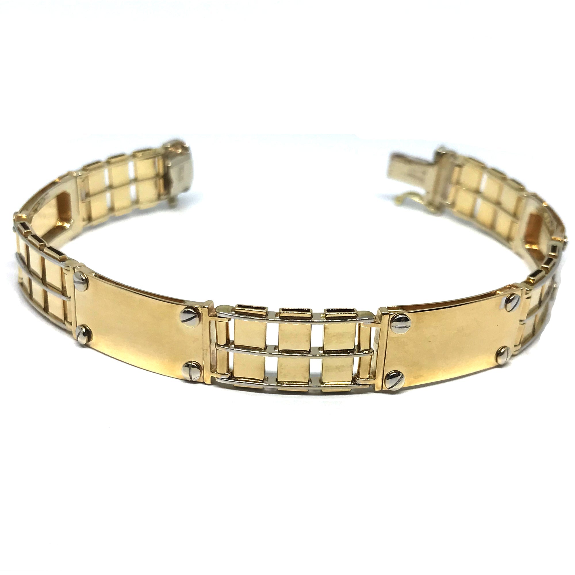 14k Yellow And White Gold Railroad Rolex Mens Bracelet, 8.5"