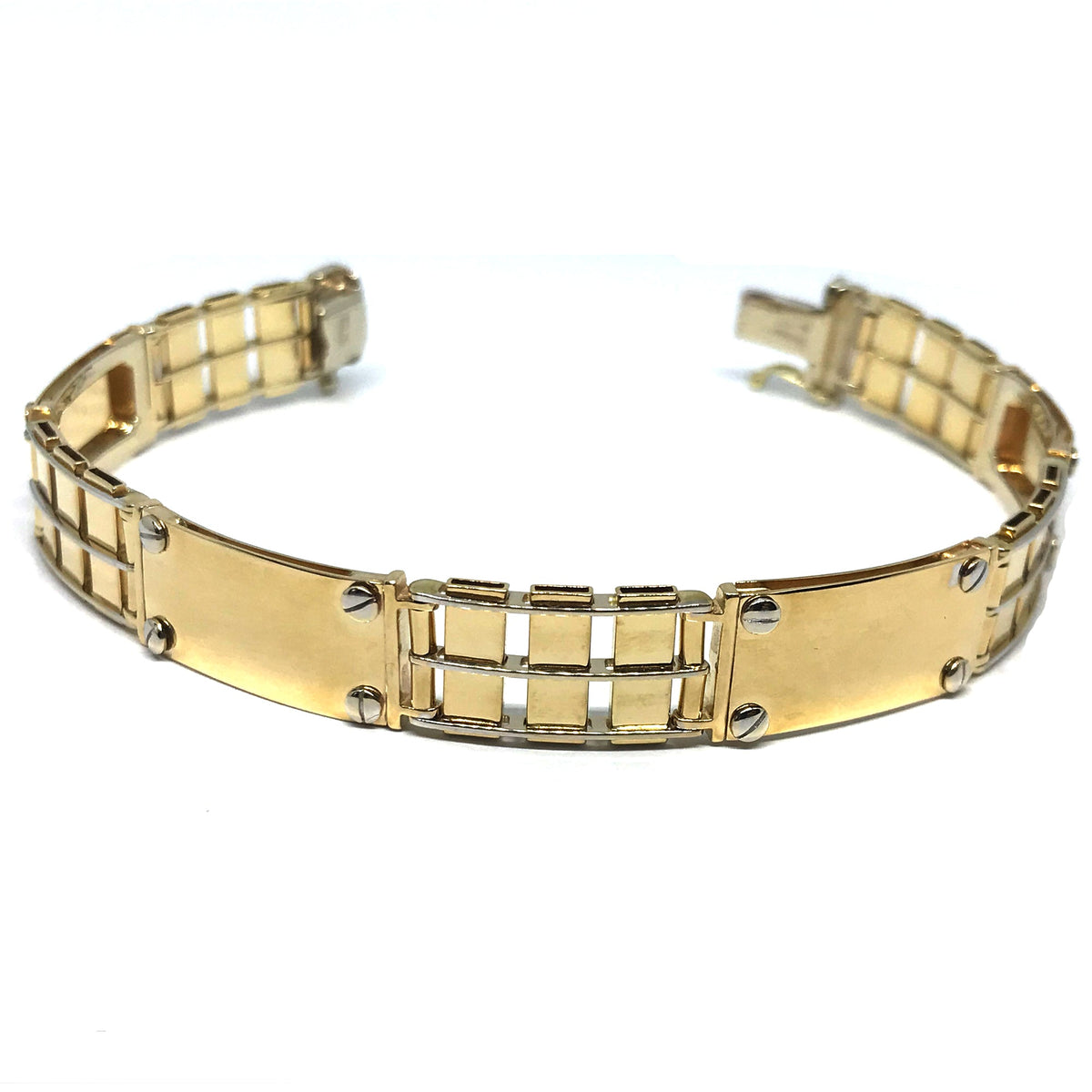 14k Yellow And White Gold Railroad Rolex Mens Bracelet, 8.5"