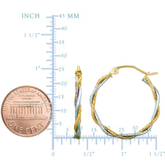 14K Yellow And White Gold Twisted Hoop Earrings, Diameter 25mm