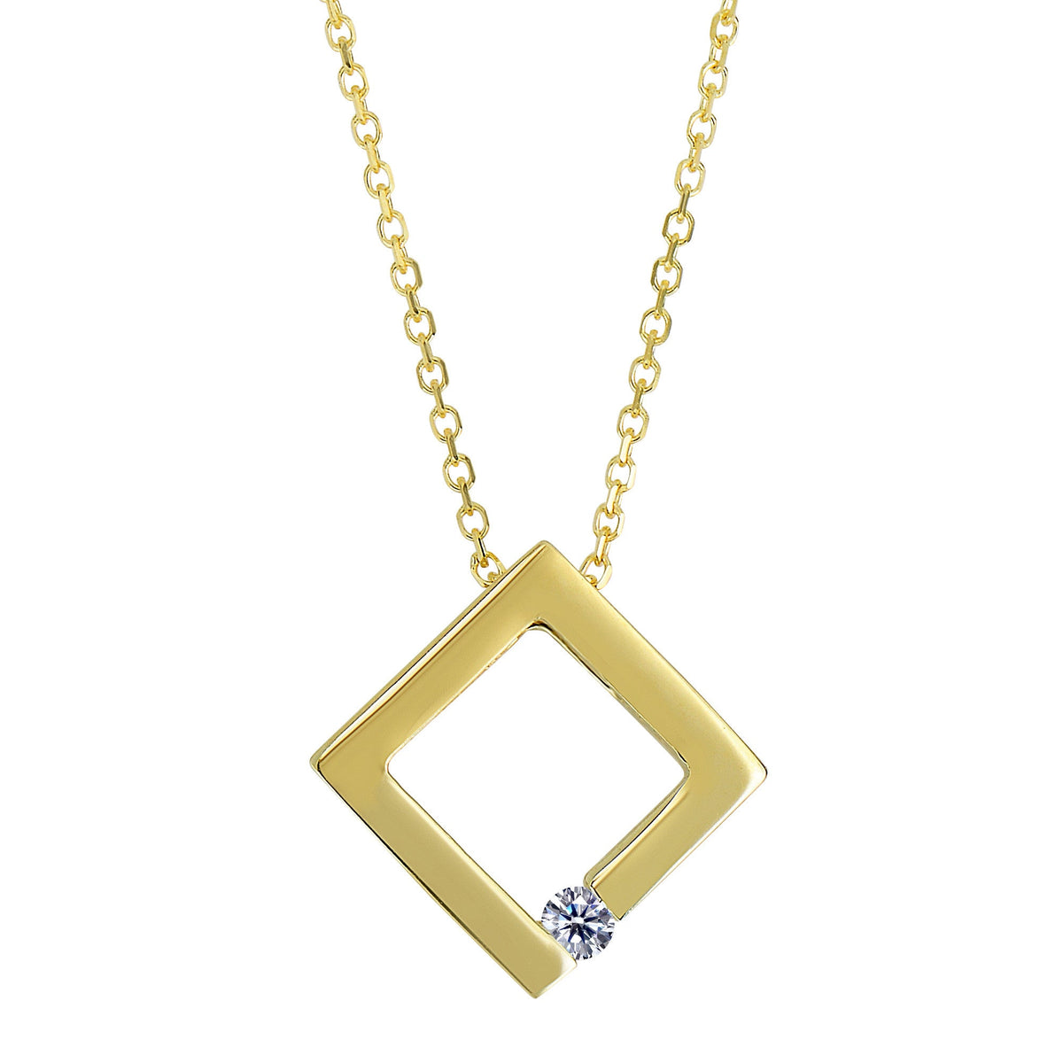 14k Yellow Gold 0.03Ct Diamond Open Circle Necklace - 18 Inch