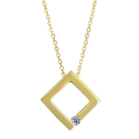 14k Yellow Gold 0.03Ct Diamond Open Circle Necklace - 18 Inch