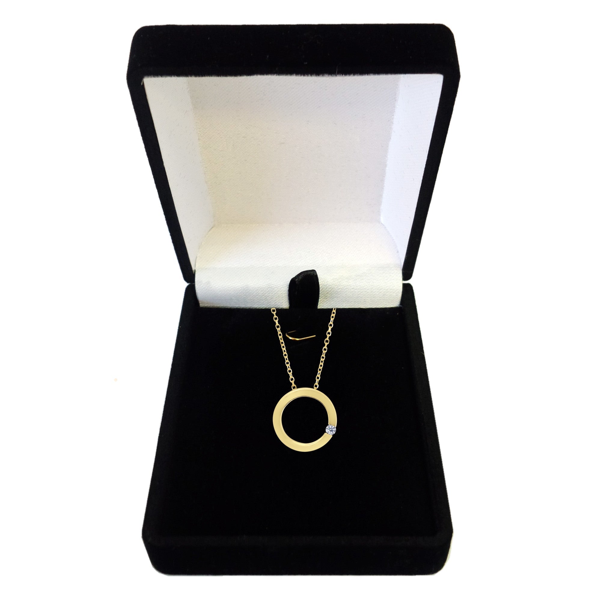 14k Yellow Gold 0.03Ct Diamond Open Square Necklace - 18 Inch - JewelryAffairs