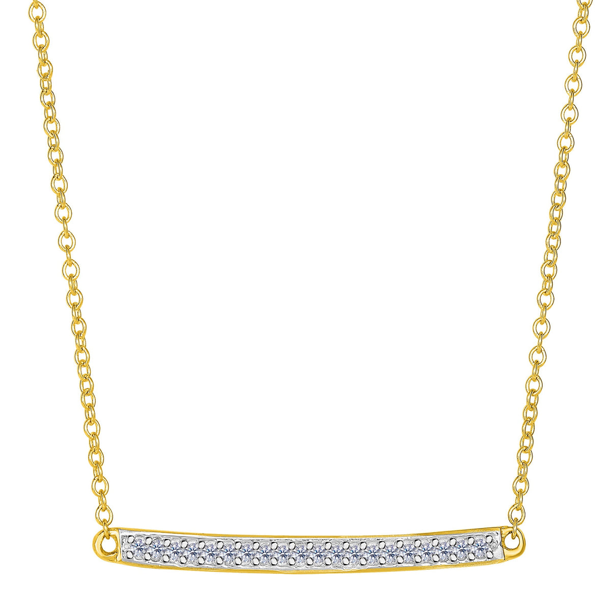 14k Yellow Gold 0.12Ct Diamond Bar Necklace - 18 Inch - JewelryAffairs