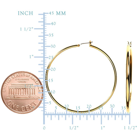 14k Yellow Gold 1.5mm Shiny Round Tube Hoop Earrings